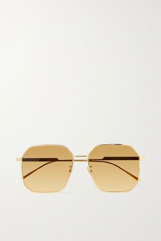 Bottega Veneta + Hexagon-Frame Gold-Tone Mirrored Sunglasses