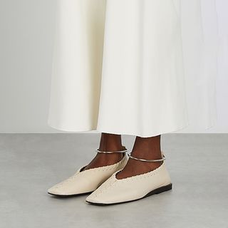 Jil Sander + Cream Whipstitched Leather Flats
