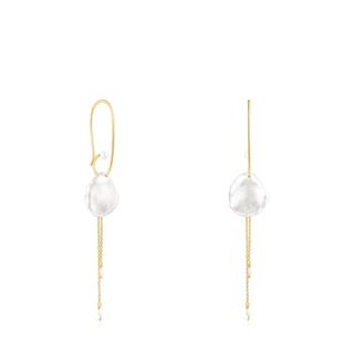 Tous + Long Silver Vermeil Nenufar Petal Earrings With Pearls