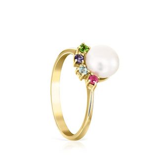 Tous + Gold Real Sisy Ring With Small Pearl and Gemstones