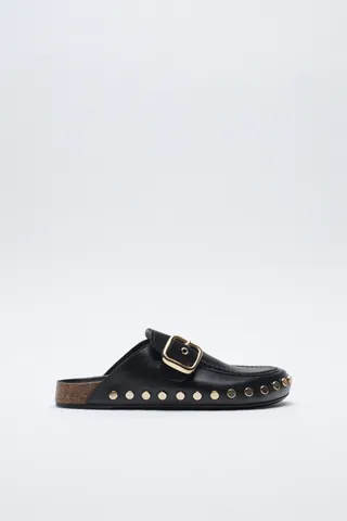 Zara + Leather Clogs With Studs