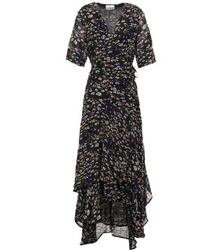 Ganni + The Pav Asymmetric Floral-Print Chiffon Midi Wrap Dress