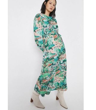 Warehouse + Midi Dress In Garden Floral Print