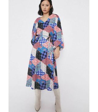Warehouse + Midi Dress In Patchwork Print