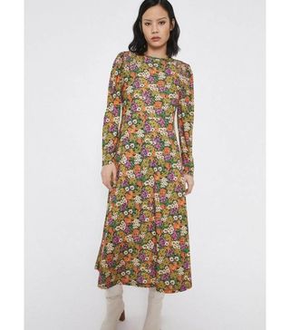 Warehouse + Shirred Shoulder Midi Dress