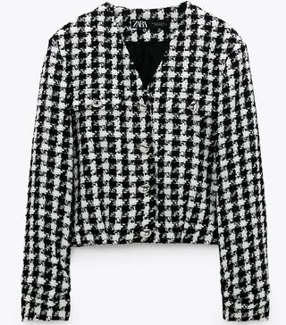 Zara + Cropped Check Blazer