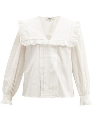 Sea + Charlie Ruffled-Collar Cotton-Poplin Blouse