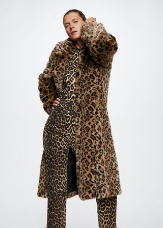 Mango + Animal Print Faux Fur Coat