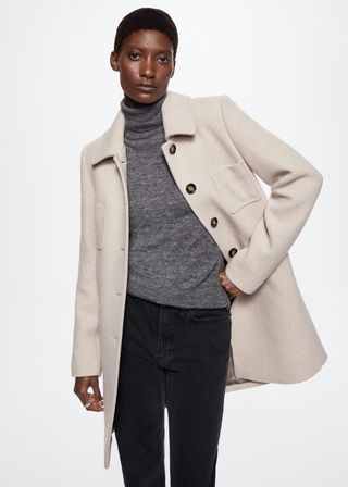 Mango + Buttoned Wool Coat