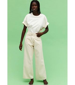 Monki + Asymmetric Waist Off-White Jeans