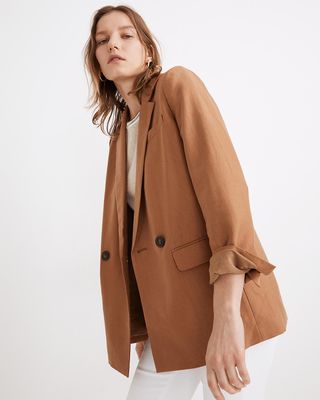 Madewell + Caldwell Double-Breasted Blazer: Two Button Edition in Warm Hickory