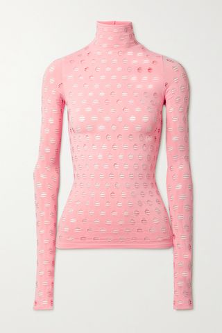 Maisie Wilen + Perforated Stretch-Jersey Turtleneck Top