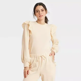 Who What Wear x Target + Puff Sleeve Sweatshirt in Cream