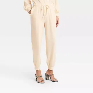 Who What Wear x Target + Ruffle Detail Jogger Sweatpants in Cream