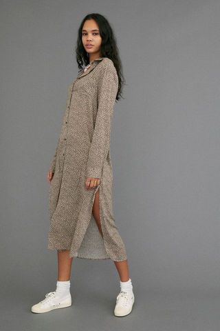 Dress Forum + Button-Front Long Sleeve Midi Dress