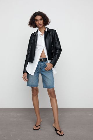 Zara + Faux Leather Biker Jacket