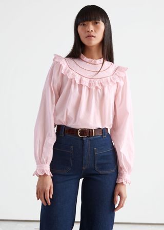 & Other Stories + A-Line Ruffle Embroidery Blouse
