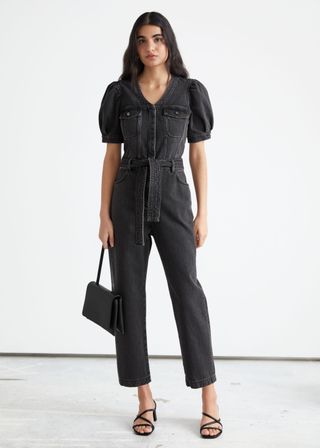 & Other Stories + Relaxed Belted Puff Sleeve Jumpsuit