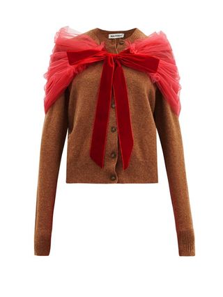 Molly Goddard + Joelle Tulle-Shawl Wool Cardigan