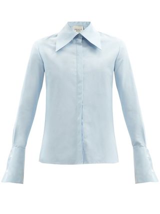 A.W.A.K.E. Mode + Exaggerated-Collar Cotton-Poplin Shirt