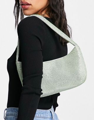 ASOS Design + '90s Shoulder Bag in Green Diamante