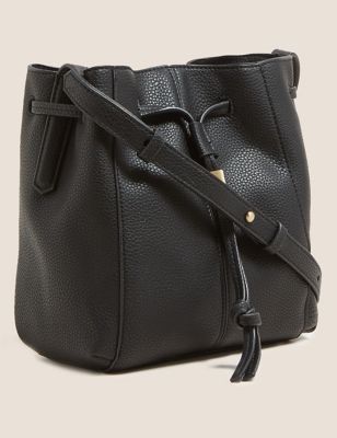 M&S Collection + Faux Leather Drawstring Cross Body Bag