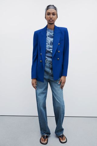 Zara + Tailored Double Breasted Blazer
