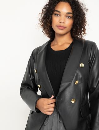 Eloquii + Double Breasted Faux Leather Blazer