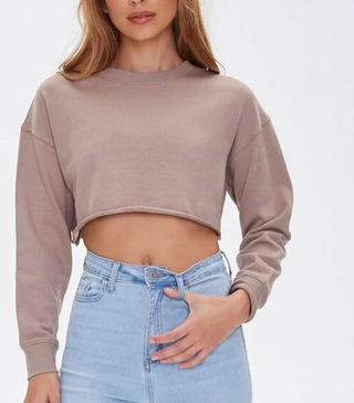 Forever 21 + Raw-Cut Long Sleeve Crop Top