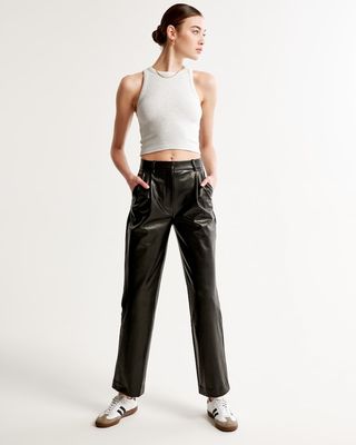 Abercrombie & Fitch + Tailored Vegan Leather Relaxed Straight Pant