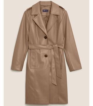 Marks and Spencer + Faux Leather Belted Trench Coat