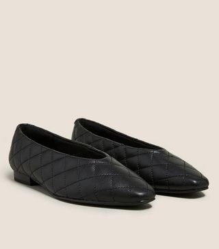 Marks and Spencer + Leather Quilted Chisel Toe Ballet Pumps