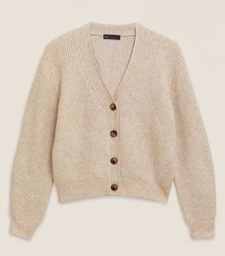 Marks and Spencer + Textured Ribbed V-Neck Button Cardigan
