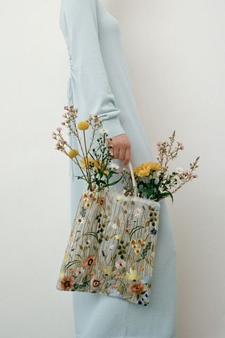 Zara + Tulle Floral Embroidery Tote Bag