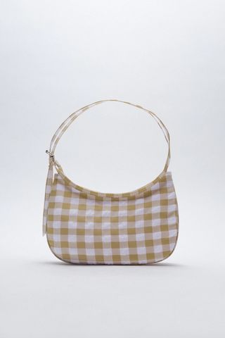 Zara + Satin Effect Shoulder Bag in Beige