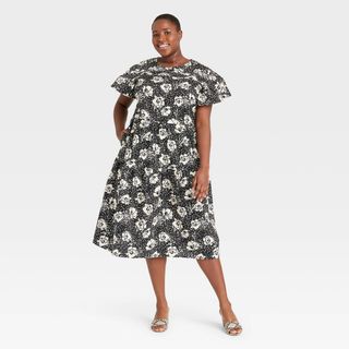 Who What Wear x Target + Flutter Short Sleeve A-Line Dress