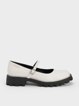 Charles & Keith + White Rounded Square-Toe Mary Janes