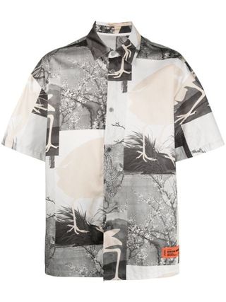 Heron Preston + Patchwork-Print Bowling Shirt