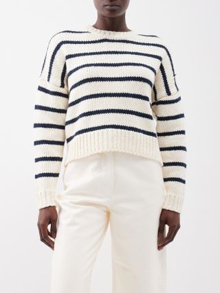 Frame + Cropped Striped Cotton Sweater