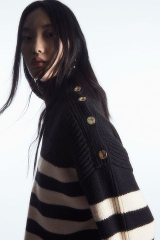 COS + Button-Embellished Striped Wool Jumper