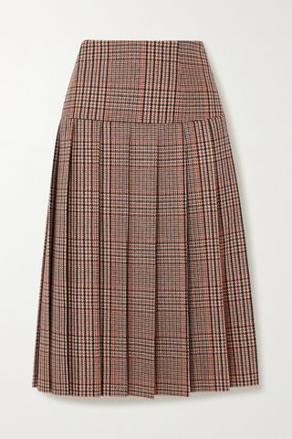 Prada + Pleated Checked Wool and Cashmere-Blend Tweed Midi Skirt