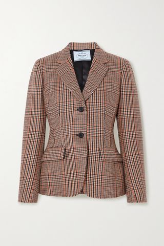 Prada + Checked Wool and Cashmere-Blend Tweed Blazer