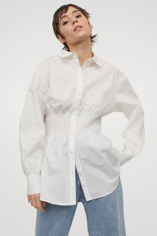 H&M + Wide Smocked-Waist Blouse