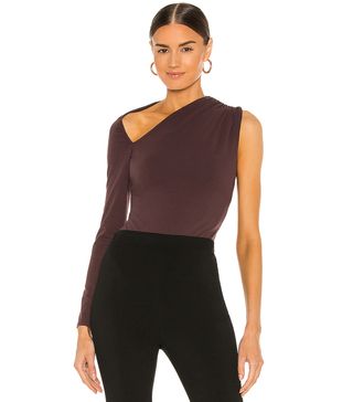 Michael Costello x Revolve + One Sleeve Bodysuit in Chocolate Brown