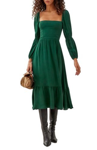 Reformation + Floral Long Sleeve Midi Dress