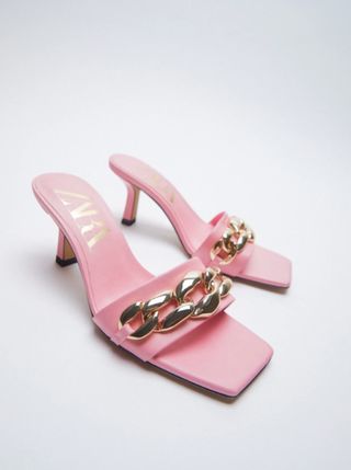 Zara + High-Heeled Sandals with Chain