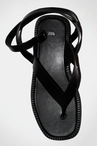 Zara + Tied Flat Leather Sandals