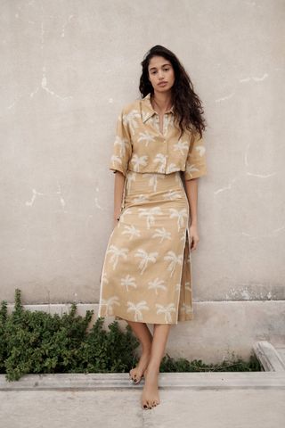 Zara + Embroidered Linen Blend Shirt