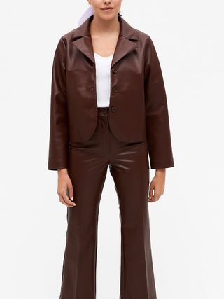 Monki + Cropped faux leather jacket