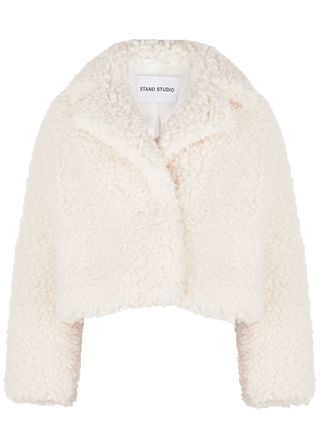 Stand Studio + Janet Off-White Cropped Faux Shearling Jacket